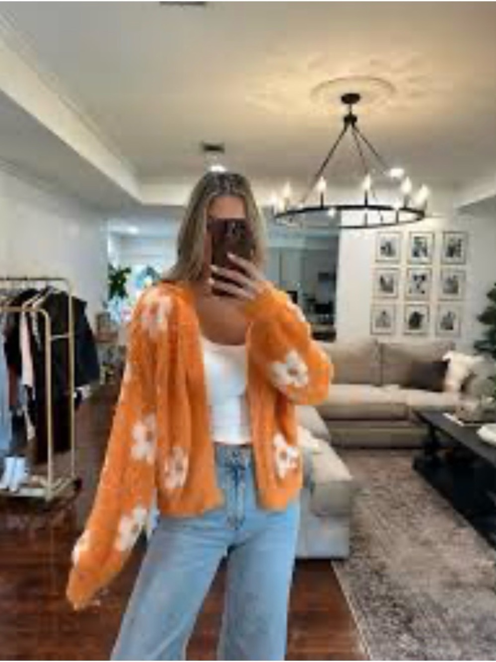 VENUS Orange Floral Open-Front Cardigan